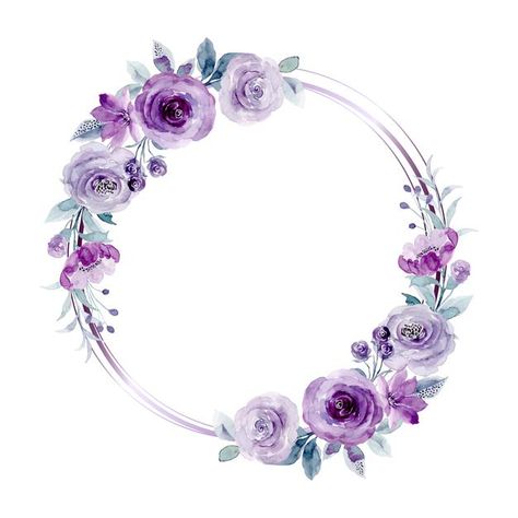 Purple rose flower wreath with watercolo... | Premium Vector #Freepik #vector #background #flower #frame #wedding Rose Flower Frame, Purple Rose Flower, Purple Flower Background, Flower Background Design, Wedding Card Frames, Digital Invitations Wedding, Floral Cards Design, Watercolor Wreath, Flower Graphic Design