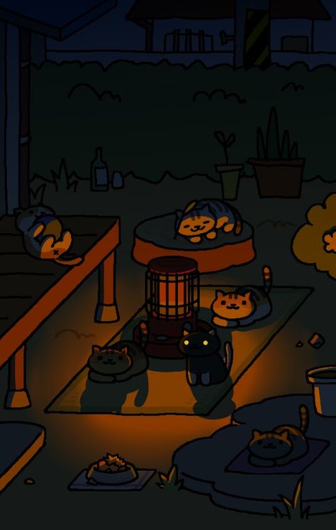 Neko atsume by night, fan art Neko Atsume Wallpaper, Demon Summoning, Neko Atsume Kitty Collector, Kitty Collector, Cat Collector, Neko Atsume, Pusheen Cat, Neko Cat, Phone Games