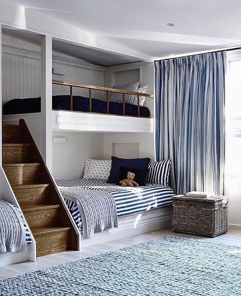 Ralph Lauren boys room... Mezzanine Bedroom, Modern Bunk Beds, Nautical Bedroom, Bunk Beds With Stairs, Bunk Bed Designs, Kids Bunk Beds, Bunk Room, Coastal Living Room, Boys Bedrooms