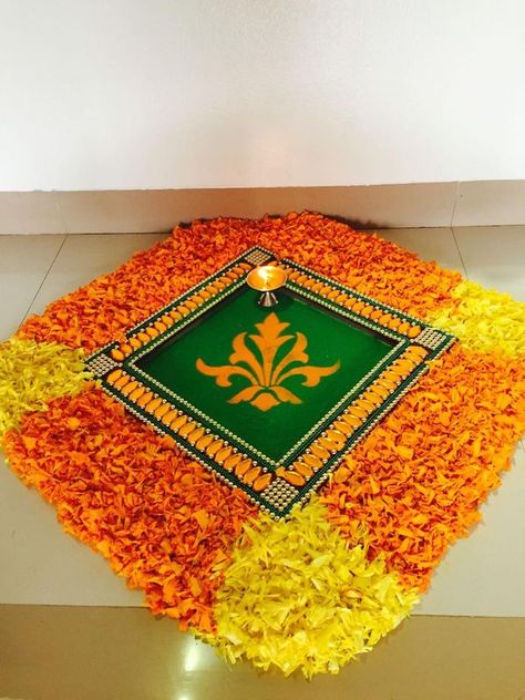 Home Interior Rangoli Flower, Rangoli For Beginners, Pookalam Design, Simple Rangoli Designs, Ganesh Chaturthi Decoration, Rangoli Simple, Ganapati Decoration, Easy Rangoli Designs Diwali, Diwali Decorations At Home