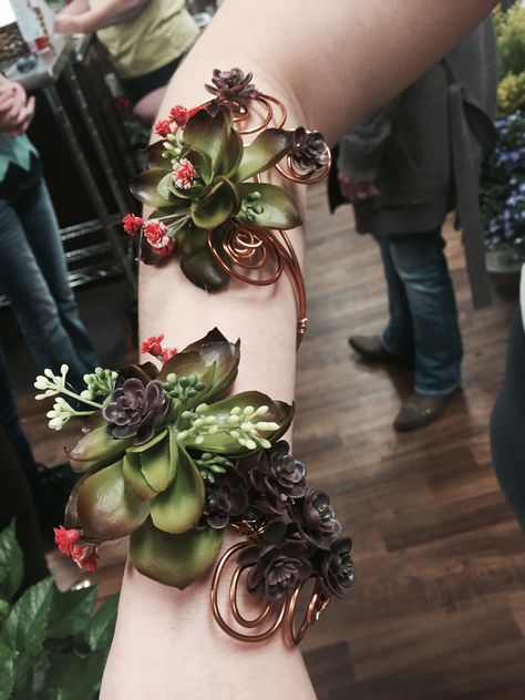 Alternative Corsage Ideas, Enchanted Forest Corsage, Woodland Corsage, Unique Prom Corsage Ideas, Arm Corsage, Unique Corsage, Enchanted Prom, Succulent Corsage, Enchanted Forest Prom