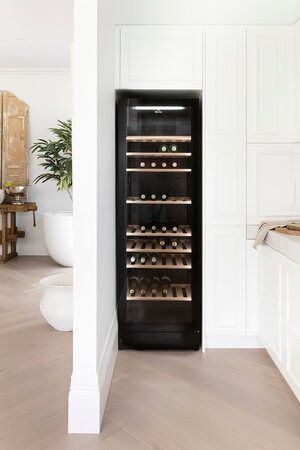 Black Wine Fridge, Classic White Kitchen Design, Tall Wine Fridge, Island Chairs, Provincial Home, Three Birds Renovations, Island Bench, Three Birds, Butler's Pantry