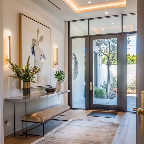 Contemporary Entrance Hall, Small Vestibule Ideas, Home Entrance Ideas Entryway Modern, Modern Entryway Ideas Front Entrances, Penthouse Entryway, Entrance Hall Modern, Interior Design Entryway, Symphony Aesthetic, Modern Entrance Hall