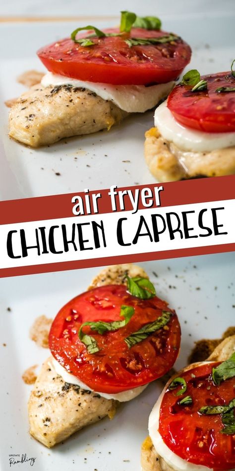 Tasty air fryer chicken caprese is a delicious way to make chicken breast! Chicken cooks quickly in the air fryer and is topped off with fresh mozzarella cheese and red, ripe tomatoes for a delicious, healthy and easy dinner, ready in about 20 minutes. Chicken Tomato Mozzarella Air Fryer, Chicken Caprese Recipe, Chicken Caprese, Caprese Recipes, Ways To Cook Chicken, Cheese Tomato, Food Education, Caprese Chicken, Grill Recipes