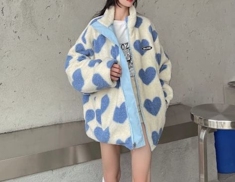 Winter Oversized outwear Oversized Fleece Jacket, Coats Aesthetic, Kawaii Heart, Y2k Winter, Aesthetic Y2k, Sherpa Jacket, Womens Fleece, Heart Print, Fleece Jacket