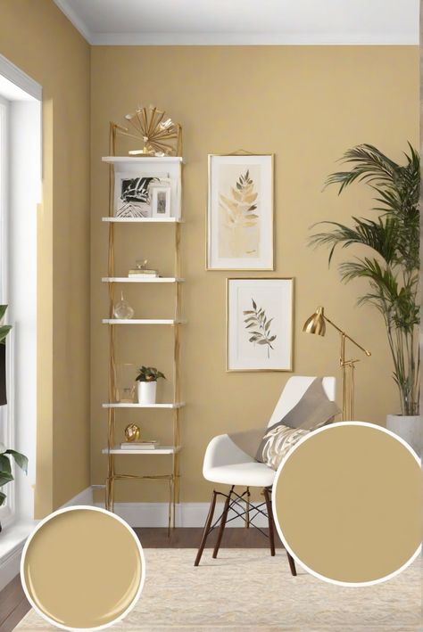 home decor interior design, interior bedroom design, kitchen designs, living room interior Sw Gold Paint Colors, Dorset Gold Benjamin Moore, Soft Gold Paint Colors, Gold Wall Paint Living Room, Gold Paint Colors For Walls, Beige Living Room Paint, Golden Paint Color, Colors For Home Office, Home Office Paint