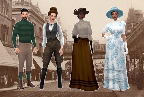 Sims Regency, Sims 4 Cc Clothes, Edwardian Skirt, Sims 4 Decades Challenge, Century Uniforms, Sims 4 Challenges, Sims 4 Mm, Sims4 Clothes, Gibson Girl