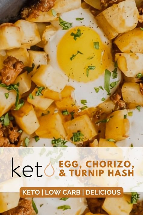 This egg, chorizo, and turnip hash can compete toe-to-toe with the traditional potato versions, and tastes great in a low-carb tortilla with salsa, sour cream, and other fixings of your choice. For a vegetarian twist, use plant-based chorizo! #ketogeniccom #keto #ketodiet #healthylifestyle #healthyeating #ketodietforbeginners #weightlosstips #weightlossdiet #ketohash #ketobreakfast Low Carb Chorizo Recipes, Low Glycemic Recipes, Chorizo Recipes, Hash Recipe, Low Glycemic Foods, Potato Hash, Zero Carb, Low Carb Tortillas, Breakfast Potatoes