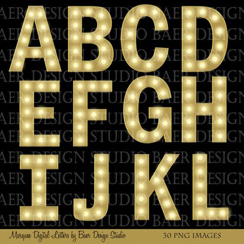 MARQUEE LETTERS:Digital Fonts, Gold Marquee Letters, Graduation Clipart, Broadway Lights, Marquee Font, Marquee Lights, Marquee Alphabet by BaerDesignStudio on Etsy Digital Quotes, Open House Invitation, Font Png, Milestone Birthday Party, Quotes Printable, Digital Alphabet, Halloween Letters, Blog Backgrounds, Marquee Sign