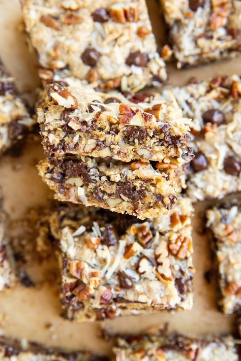 Gluten-Free Cowboy Cookie Bars - The Roasted Root Cowboy Cookie Bars, Chocolate Chip Coconut Bars, Coconut Oat Bars, Gooey Cookie Bars, Desk Renovation, Oats And Chocolate Chips, Gluten Free Cookie Bars, Oats And Chocolate, Coconut Oats