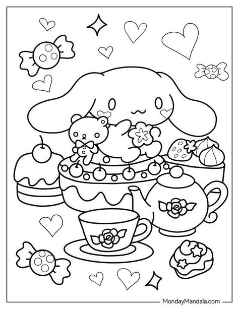 Cinnamoroll Coloring Pages, Sanrio Coloring Pages, Sanrio Coloring, Hello Kitty Colouring Pages, Family Coloring Pages, Kitty Coloring, Hello Kitty Coloring, Kawaii Sanrio, Kitty Drawing