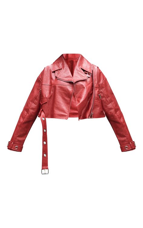 Red Leather Biker Jacket, Luxury Red Edgy Biker Jacket, Luxury Women's Red Biker Jacket, Red Cropped Leather Jacket, Red Fitted Leather Motorcycling Jacket, Cropped Biker Jacket, Faux Leather Belts, Bright Red, Red Jacket