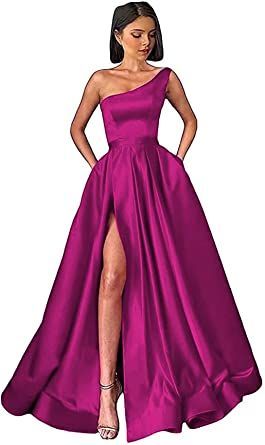 Gowns Wedding Guest, Prom Dress Pattern, One Shoulder Prom Dress, One Shoulder Bridesmaid Dresses, One Shoulder Bridesmaid, Backless Evening Dress, Prom Dresses With Pockets, Womens Prom Dresses, Bridesmaid Dresses Prom