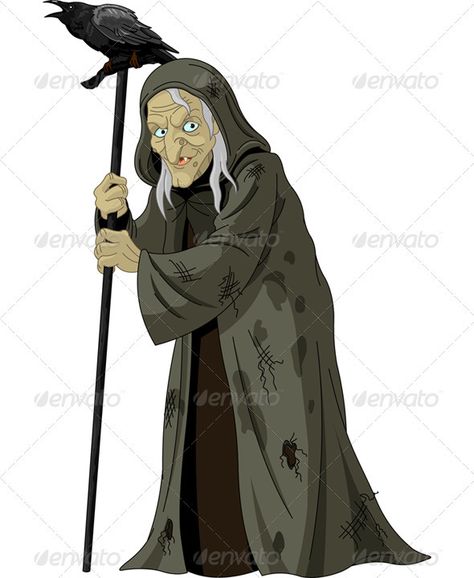 Witch with Raven Staff Stick, Gothic Holiday, Witch Woman, Zombie Drawings, Old Witch, Cartoon Witch, Witch Photos, Witch Drawing, Witch Clipart