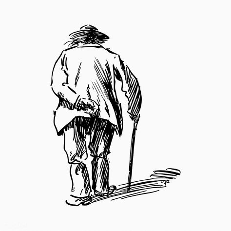 Elderly man's back illustration vector | free image by rawpixel.com Old Man Illustration, Old Man Drawing, Back Illustration, Drawing Wrinkles, Person Sketch, Back Drawing, Silhouette Sketch, Bottle Drawing, Human Figure Sketches