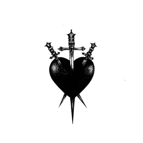 Three Of Swords Tattoo, Sagrado Corazon Tattoo, Swords Tattoo, Three Of Swords, Tarot Tattoo, Geniale Tattoos, Cover Up Tattoo, Black Ink Tattoos, Dope Tattoos