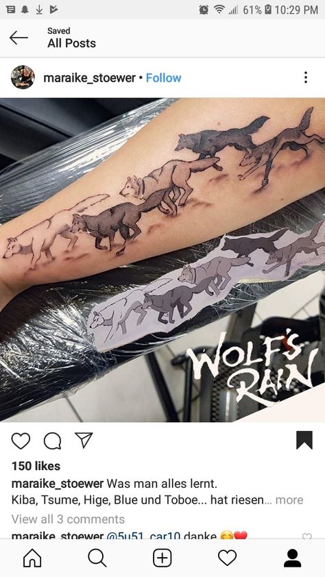 4 Wolves Tattoo, Wolves Running Tattoo, Wolf's Rain Tattoo, Balto Tattoo Ideas, Wolf Protecting Woman Tattoo, Pack Of Wolves Tattoo, Wolf Family Tattoos For Men, Two Wolves Tattoo, Skin Tear Tattoo