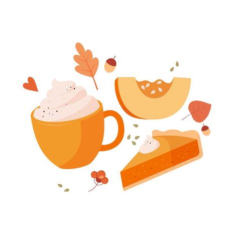 Latte Illustration, Pumpkin Pie Latte, Calendar Design Inspiration, Diy Magnets, Pumpkin Illustration, Pumpkin Vector, Paint Water, Food Illustration Art, Winter Illustration