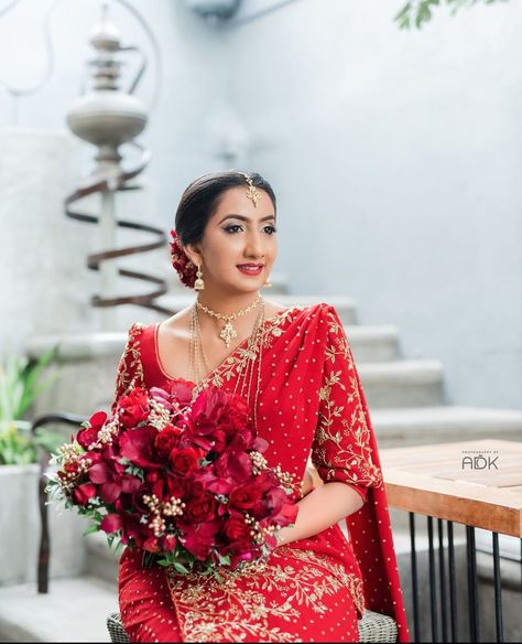 Red Kandyan Bride, Homecoming Bouquet, Kandyan Saree, Kandyan Brides, Saree Jacket, Saree Jacket Designs, Saree Jackets, Jacket Designs, Saree Blouse Styles