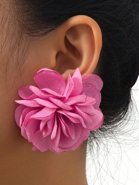 1pair Fashionable Vintage 3d Cloth Rose Shaped Burnished Edge Ear Studs, Ideal As Wedding GiftI discovered amazing products on SHEIN.com, come check them out! Fabric Rosette, Ear Accessories, Fabric Earrings, Fabric Flowers Diy, Pink Collar, Pink Collars, Diy Crafts Jewelry, Big Earrings, Classic Jewelry