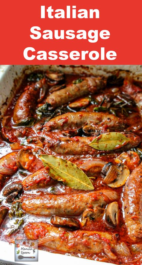 This Italian Sausage Casserole is delicious and loaded with flavors from meat, herbs, and vegetables! A healthy and yummy option for those in a gluten-free and low-carb diet, too! Perfect winter comfort food. #italiansausagecasserole Italian Winter Recipes, Italian Sausage Recipes For Dinner Healthy, Meals With Italian Ground Sausage, Italian Sausage Keto Recipes, Italian Sausage Recipes For Dinner Easy, Sausage Cacciatore Recipe, Sausage Link Recipes, Sausage Casserole Dinners, Hot Sausage Recipes