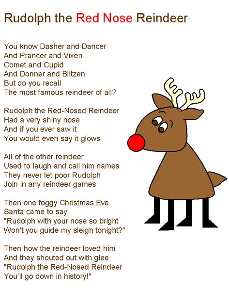 Rudolf the Red Nose Reindeer lyrics Reindeer Pokey, Prek Songs, Childrens Christmas Songs, Preschool Christmas Songs, Reindeer Song, Circle Songs, Christmas Concert Ideas, Christmas Carols Lyrics, Christmas Songs For Kids