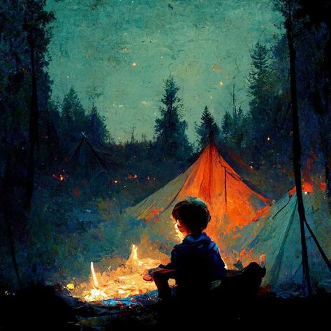 Camp Fire Drawing Reference, Fire Pit Painting, Campfire Painting, Fire Pit Drawing, Campfire Drawing, Boy Painting, Fire Drawing, Art Children, Fire Painting