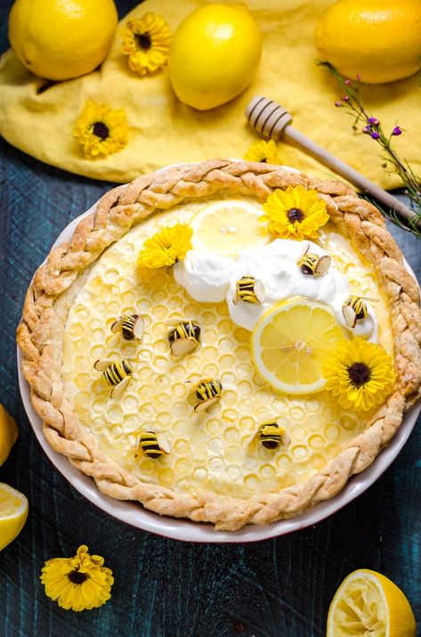 Well I'll bee damned. I've gotta tell you,  I said "this probably isn't going to turn out" to myself at least 17 times as I made this pie. But much to my surprise, the bees wound up looking like bees, the honeycomb pattern looked like honeycomb, the filling set to an awesome consistency, and the Honey...Read More » Lemon Chiffon Pie, Whipped Shortbread, Chiffon Pie, Easter Pie, Chocolate Covered Raisins, Unique Pies, Chocolate Melting Wafers, Lemon Dessert Recipes, Lemon Chiffon