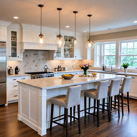 Seated Island Kitchen, Kitchen Island 4 Seats, Island Overhang For Seating, Island With Seating On Two Sides, Island Designs For Kitchen, Litchen Island, Kitchen Island With White Cabinets, Small Kitchens With Islands, Best Kitchen Layouts With Island