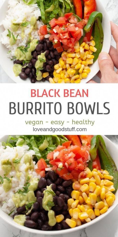 Plant Based Bowls, Black Bean Burrito Bowl, Bean Burrito Bowl, Avocado Salsa Verde, Black Bean Burrito, Plant Based Diet Meals, Vegetarian Bowls, Bean Burrito, Bowl Meals