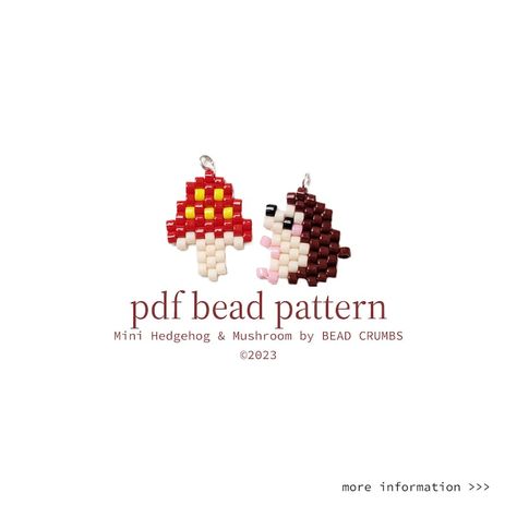 Beaded Hedgehog Pattern, Beaded Mushroom Tutorial, Mushroom Bead Patterns, Number Beads, Beading Needles, Planner Accessories, Brick Stitch, Beading Patterns, Bead Charms