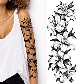 Raspberries Tattoo, Flower Arm Tattoos, Lion Flower, Wörter Tattoos, Lillies Tattoo, Lily Flower Tattoos, Arm Temporary Tattoos, Temporary Tattoo Sleeves, Full Arm Tattoos