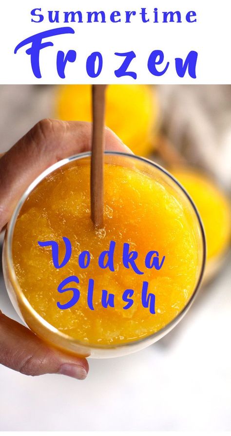 Frozen Vodka Slush Recipe is a family favorite from way back in the day. This simple recipe combines frozen orange juice and lemonade, sugar, green tea, and vodka. A perfect cocktail to prepare ahead of time, and so refreshing for warm nights on the patio! | suebeehomemaker.com | #frozenvodkaslush #slushrecipe #vodkaslush #frozencocktail Alcohol Slushies Recipes Frozen Drinks, Alcohol Slushies, Vodka Slush Recipe, Slushy Alcohol Drinks, Vodka Slushies, Pomegranate Cocktail Recipes, Homemaker Recipes, Vodka Drinks Easy, Cream Cocktails