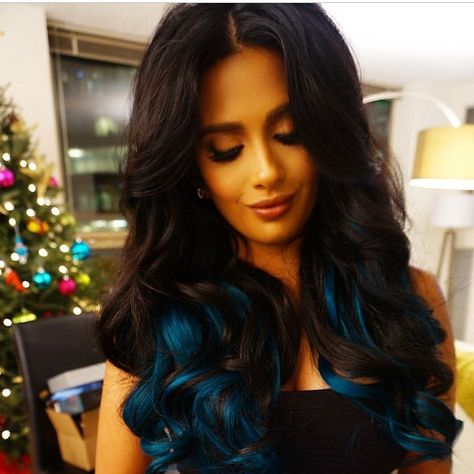 Photo taken by @bellamihair on Instagram, pinned via the InstaPin iOS App! (12/19/2014) Blonde And Dark Brown Hair, Blue Hair Underneath, Teal Ombre Hair, Blue Brown Hair, Blue Underneath, Blue Hair Highlights, Underlights Hair, Hair Color Underneath, Teal Ombre