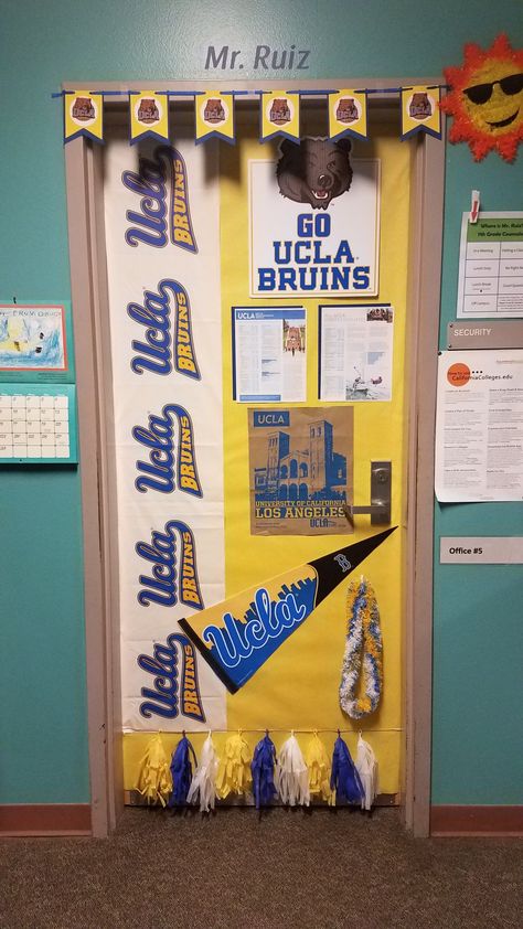 Ucla, classroom door theme, diy, school, College Themed Door Decorations, Door Decorations Classroom Homecoming, Cheer Competition Door Decorations, School Spirit Door Decorations, College Door Decorations Contest, Cheerleading Door Decorations, Door Decorations Classroom Homecoming School Spirit, Door Decorations College, College Classroom