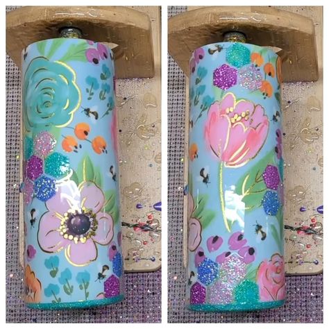 Sublimation Cup Ideas For Women, Painted Stanley Cup Ideas, Hand Painted Tumblers, Floral Tumbler Cups, Spring Tumbler Ideas, Spring Tumblers, Stanley Christmas, Cricut Tumbler, Painted Tumblers