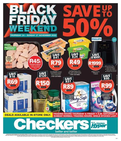 Checkers Specials 24 November - 27 November 2022. Black Friday Special 26, Make Him Miss You, 10 November, Travel Systems For Baby, Cadbury Chocolate, Russell Hobbs, Black Friday Specials, Baby Travel, 10 Pm