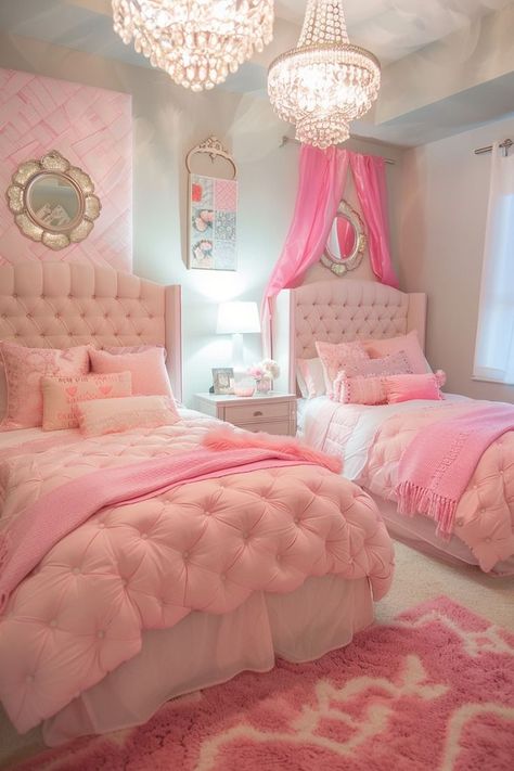 Trendy pink bedroom decor ideas to inspire you. Cozy Room Aesthetic Pink, Sister Bedroom Ideas, Pink Bedroom Set, Pink Bedroom Decor Ideas, Girly Pink Bedroom, Pink Girl Room Decor, Sister Bedroom, Pink Bedroom Ideas, Pink Bedroom For Girls