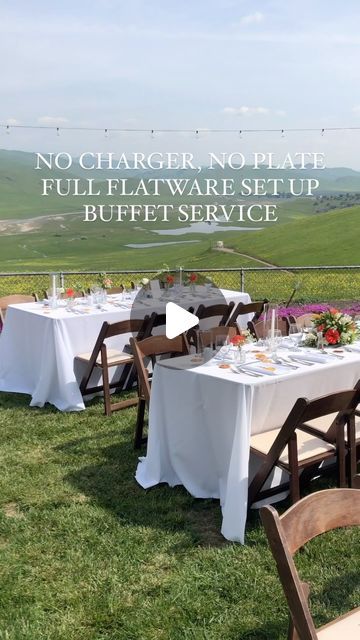 California + Destination Wedding Coordinator on Instagram: "This is an example of a no charger, no plate buffet dinner set up. Plates were waiting for guests at the buffet. A crisp folded napkin and full flatware setting filled in the place setting well. There was a single glass goblet for guests. Catering provided carafes with water and tea for dinner. Simple yet full! 🤍 Happy Planning! Venue: Private Estate Coordinator: @the.weddingcoordinators Rentals: @expoeventsandtents Bride @dymeee" Wedding No Charger Plates, Menu On Charger Plate, Clear Charger Plates Wedding, Clear Plate Chargers Wedding, Clear And Gold Charger Plates Wedding, Charger Ideas, California Destinations, Dinner Sets, Flatware Set