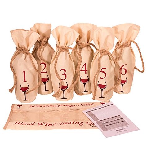 Blind Wine Tasting Game Includes: Six Individually Numbered Bags, Storage Pouch & Pad Of Scoring Notes - All you need is wine! Blind Wine Tasting Score Card, Guess The Color, Blind Wine Tasting Party, Wine Birthday Party, Sublimation Wine Bags, Blind Wine Tasting, Wine Games, Wine Bachelorette Party, Bags Storage