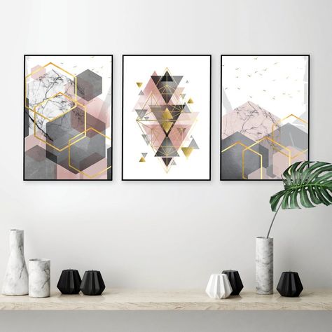 Pink Gray Bedroom, Wall Decor Trends, Pink Living Room Decor, Gray Bedroom Walls, Gold Living, African Wall Art, Pink Living Room, Grey Room, Geometric Art Prints