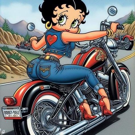 Biker Betty Boop, Louis Vuitton Pattern, Betty Boop Classic, Betty Boop Quotes, Biker Tattoos, Harley Davidson Art, Biker Babe, Betty Boop Art, Betty Boop Cartoon