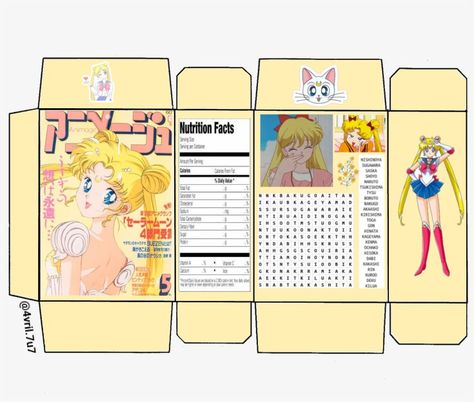 Anime Cereal Box Template, Printable Paper Toys Templates, Anime Diys, Paper Toy Printable, Hello Kitty Crafts, Paper Toys Template, Homemade Dolls, Sailor Moon Cosplay, Paper Doll Template