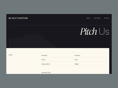 Venture Capital Firm Form - Awwwards Venture Capital Branding, Element Quiz, Architecture Websites, Black Fountain, Header Design, Corporate Fashion, Brand Website, Layout Architecture, Web Inspiration