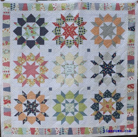 Swoon Quilt, Bright Quilts, Stars Quilt, Pieced Quilts, Rose Quilt, Sampler Quilts, Cute Quilts, Castle Wall, Star Quilts