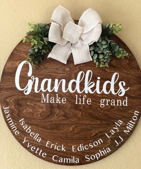 Excited to share this item from my #etsy shop: Grandkids Sign | Grandparents gift | Grandkids round sign | Grandkids wreath |family wooden door hanger | wood sign for home decor #grandkids #grandparents Grandkids Sign, Round Door Sign, Family Wood Signs, Wooden Signs Diy, Door Signs Diy, Wooden Door Hanger, Personalized Wood Signs, Wood Signs For Home, Wooden Door Signs