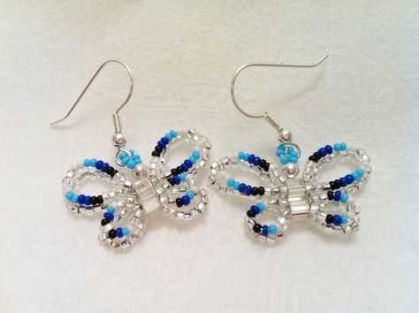 Beaded Butterfly Earrigns ∙ Creation by Pam ^_^ on Cut Out + Keep Butterfly Bead Jewelry, Beaded Butterfly Patterns, Handmade Butterfly Beaded Earrings For Gift, Butterfly Bead Earrings, Butterfly Shaped Beaded Jewelry For Party, Butterfly Seed Bead, How To Make Butterfly, Earrings With Beads, Beaded Butterfly