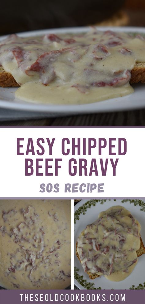 Easy Chipped Beef Gravy Recipe using Dried Beef and Served over Toast Corn Beef Gravy, Corn Beef Gravy Recipe, Hormel Dried Beef Recipes, Chip Beef Gravy Recipe, Dried Beef Gravy, Chipped Beef Gravy, Chip Beef Gravy, Cream Chipped Beef Recipe, Dried Beef Recipes