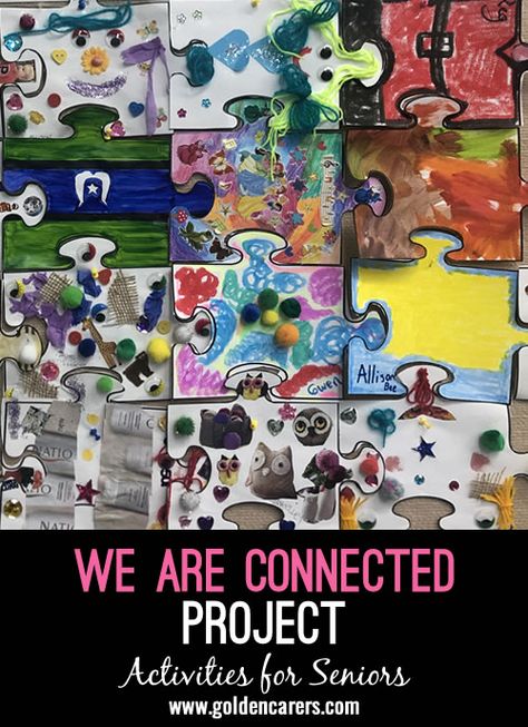 Collaborative Puzzle Art Project, We Are All Connected Art, Puzzle Art Project, Collaborative Art Projects For Kids, Kindergarten Puzzles, Puzzle Piece Art, Activities For Seniors, Abstract Canvas Art Acrylics, Group Art Projects