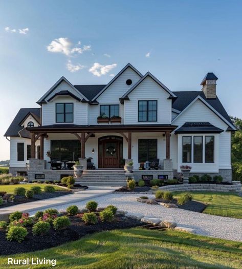 White Exterior Houses, Barn Style House Plans, Dream Farmhouse, Dream Life House, Rural Living, Living Room Entertainment, Future House Ideas, Entertainment Ideas, Dream Future